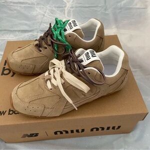 Miu Miu Tan Sneakers with Multicolor Laces